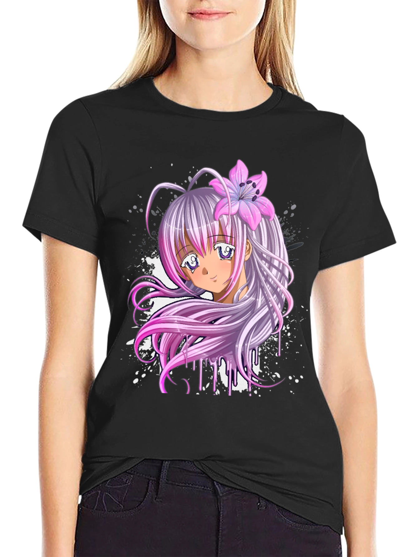 Anime Girl Graphic Black T-Shirt