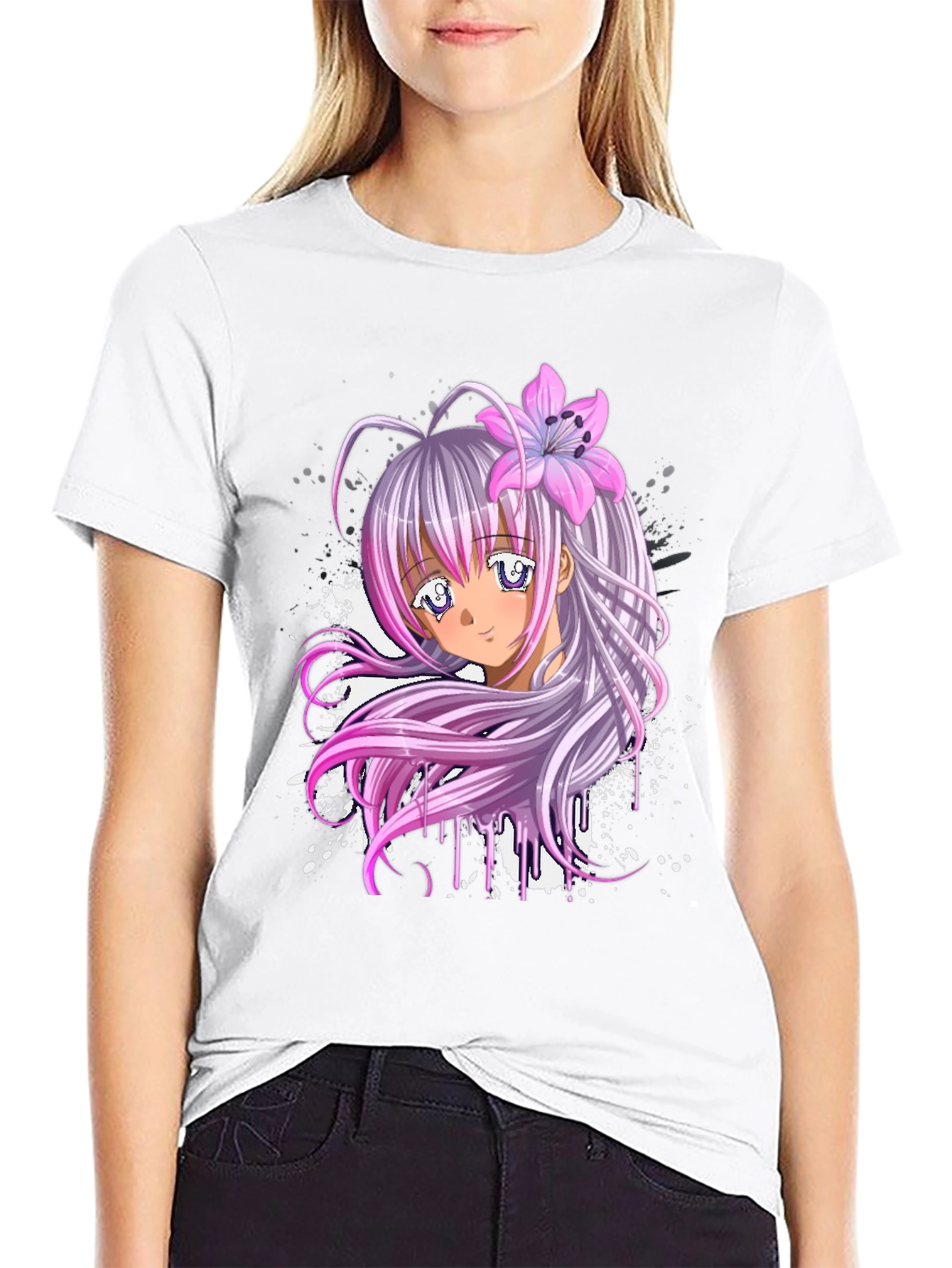 Anime Girl Graphic Black T-Shirt