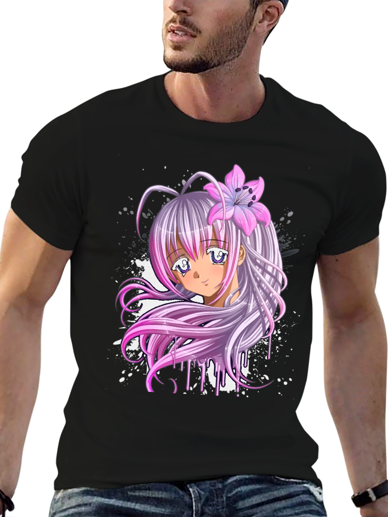 Anime Girl Graphic Black T-Shirt