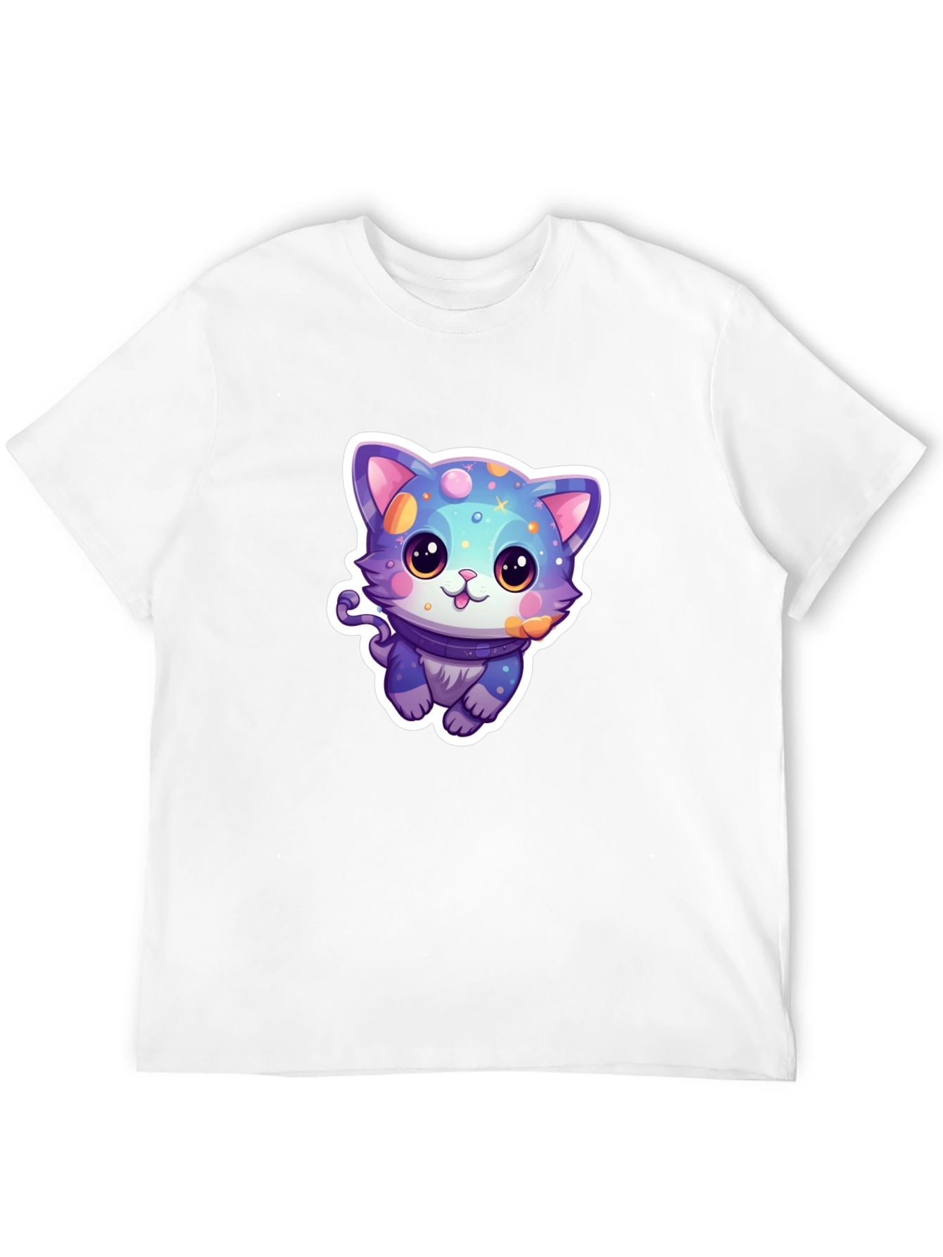 Cute Cartoon Cat Graphic Tee - Black