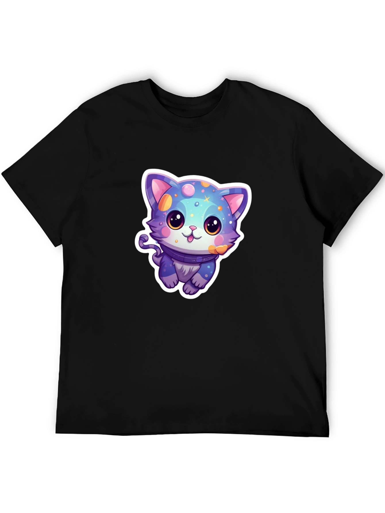 Cute Cartoon Cat Graphic Tee - Black