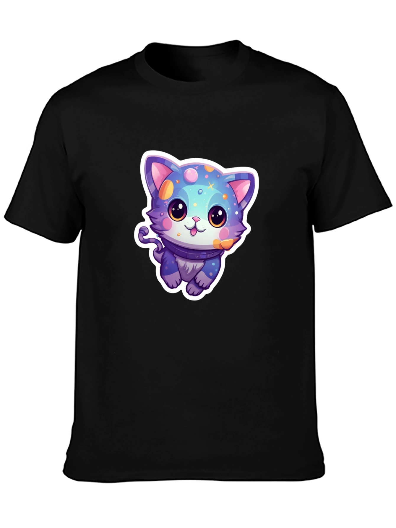Cute Cartoon Cat Graphic Tee - Black