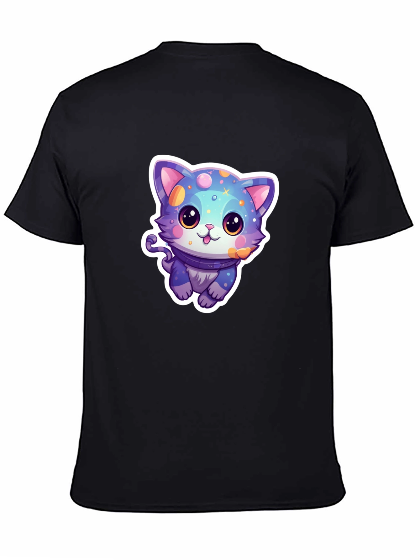 Cute Cartoon Cat Graphic Tee - Black