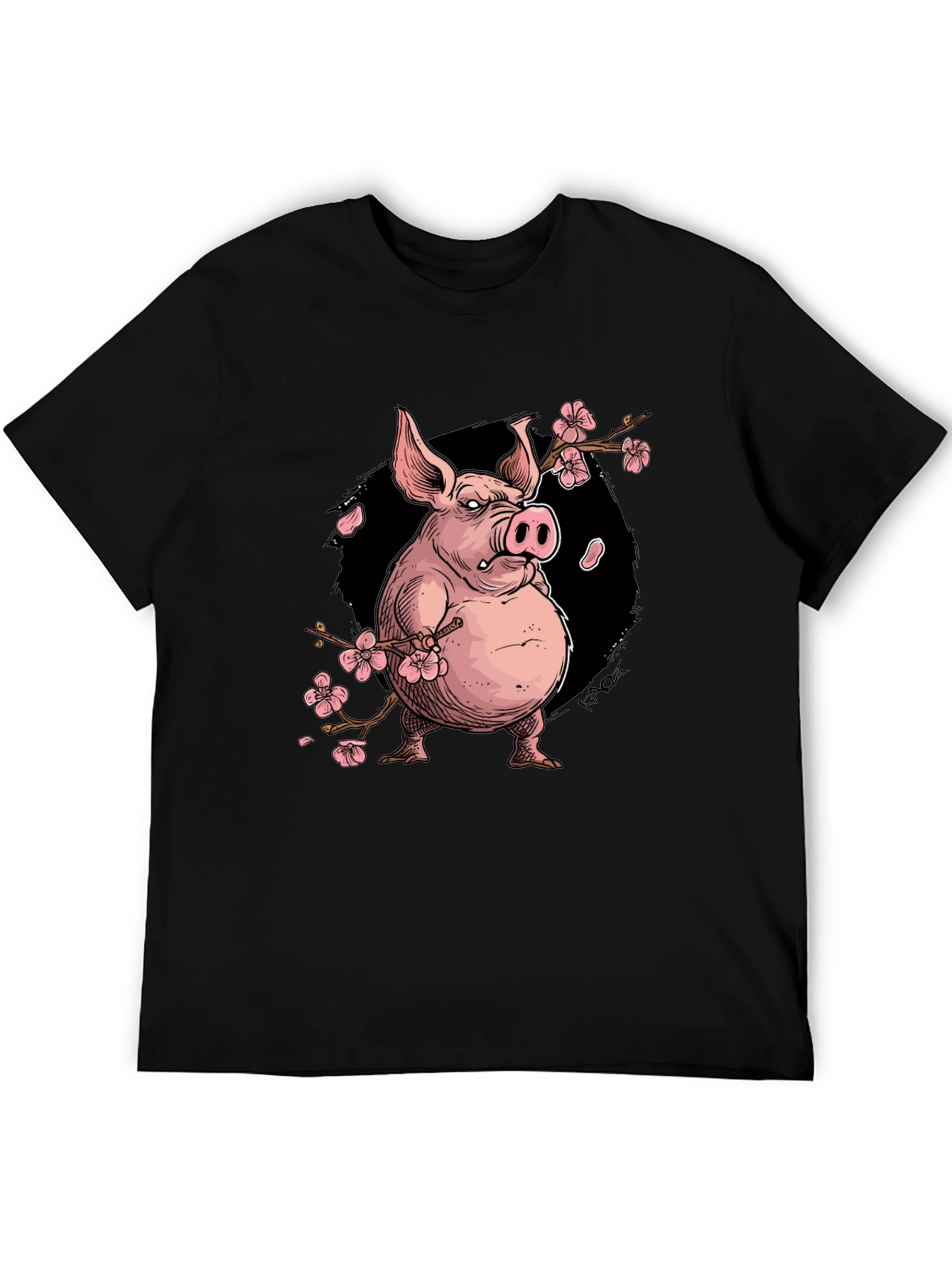 Pig with Cherry Blossoms Graphic T-Shirt