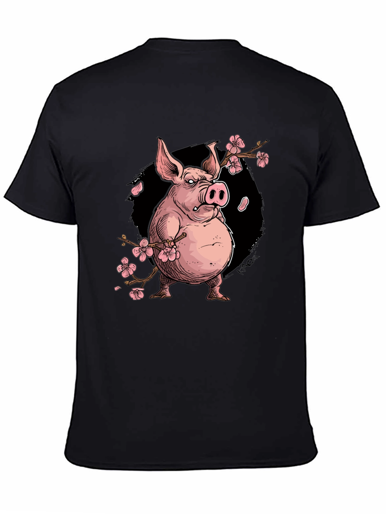 Pig with Cherry Blossoms Graphic T-Shirt