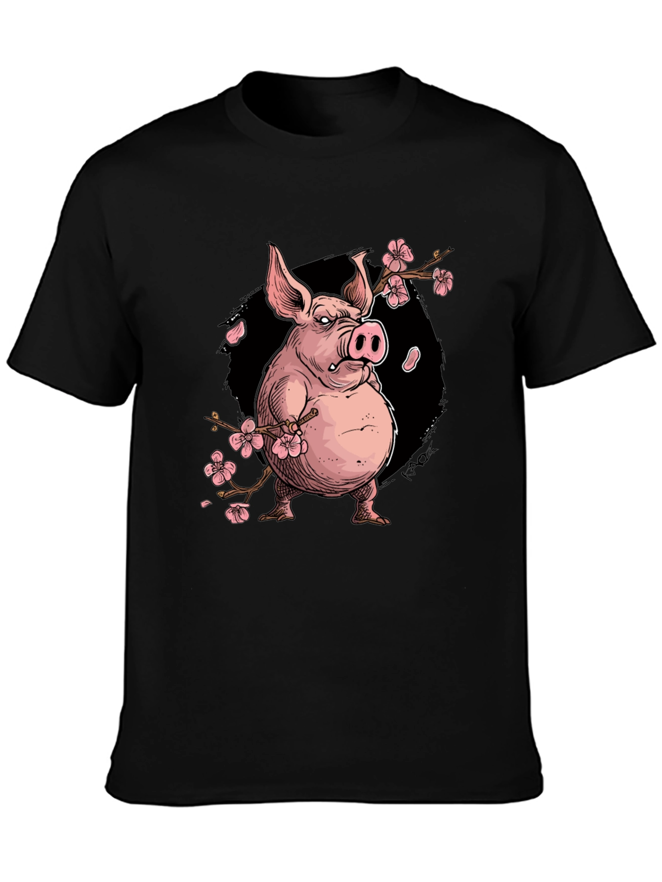 Pig with Cherry Blossoms Graphic T-Shirt