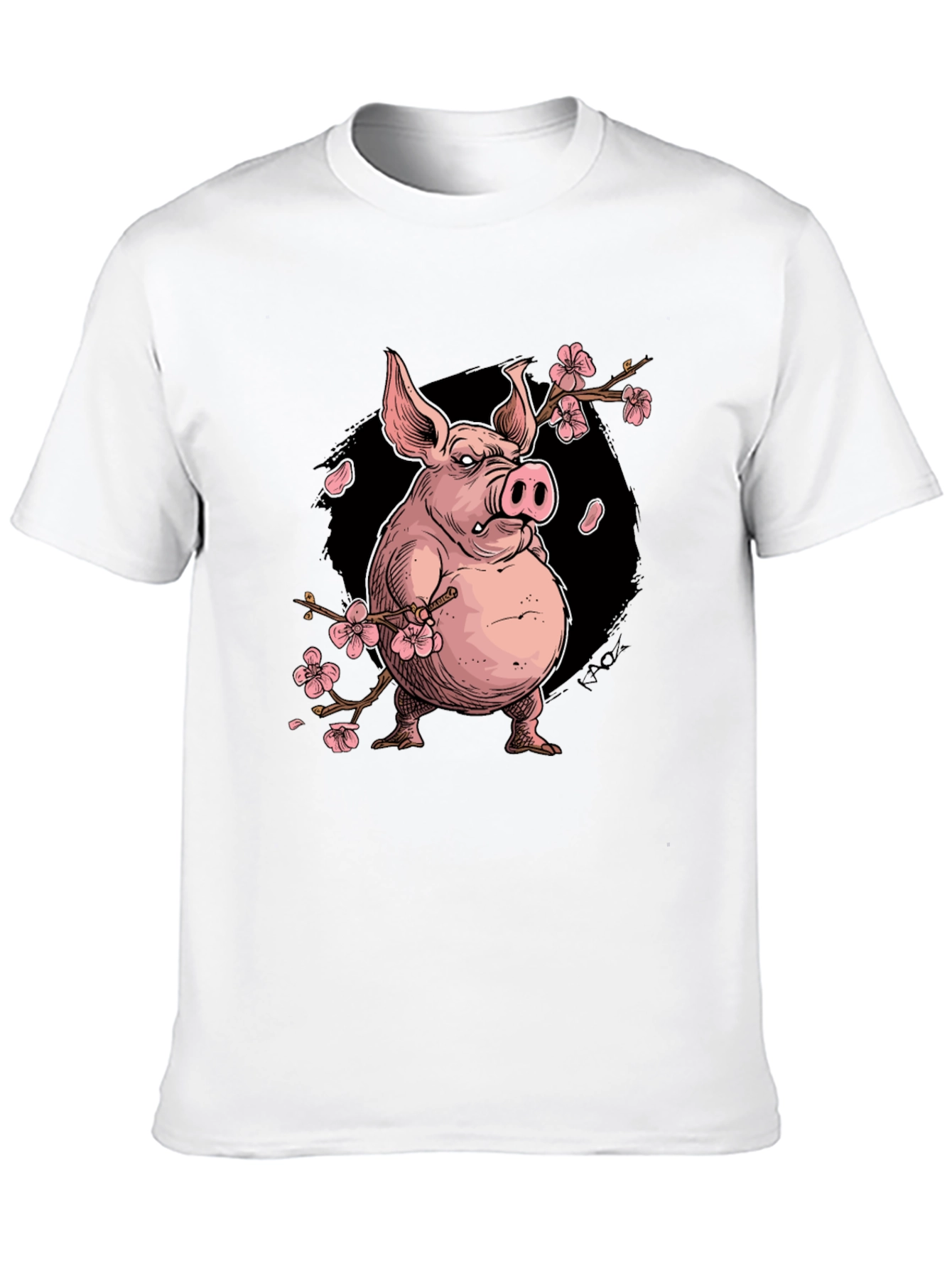 Pig with Cherry Blossoms Graphic T-Shirt