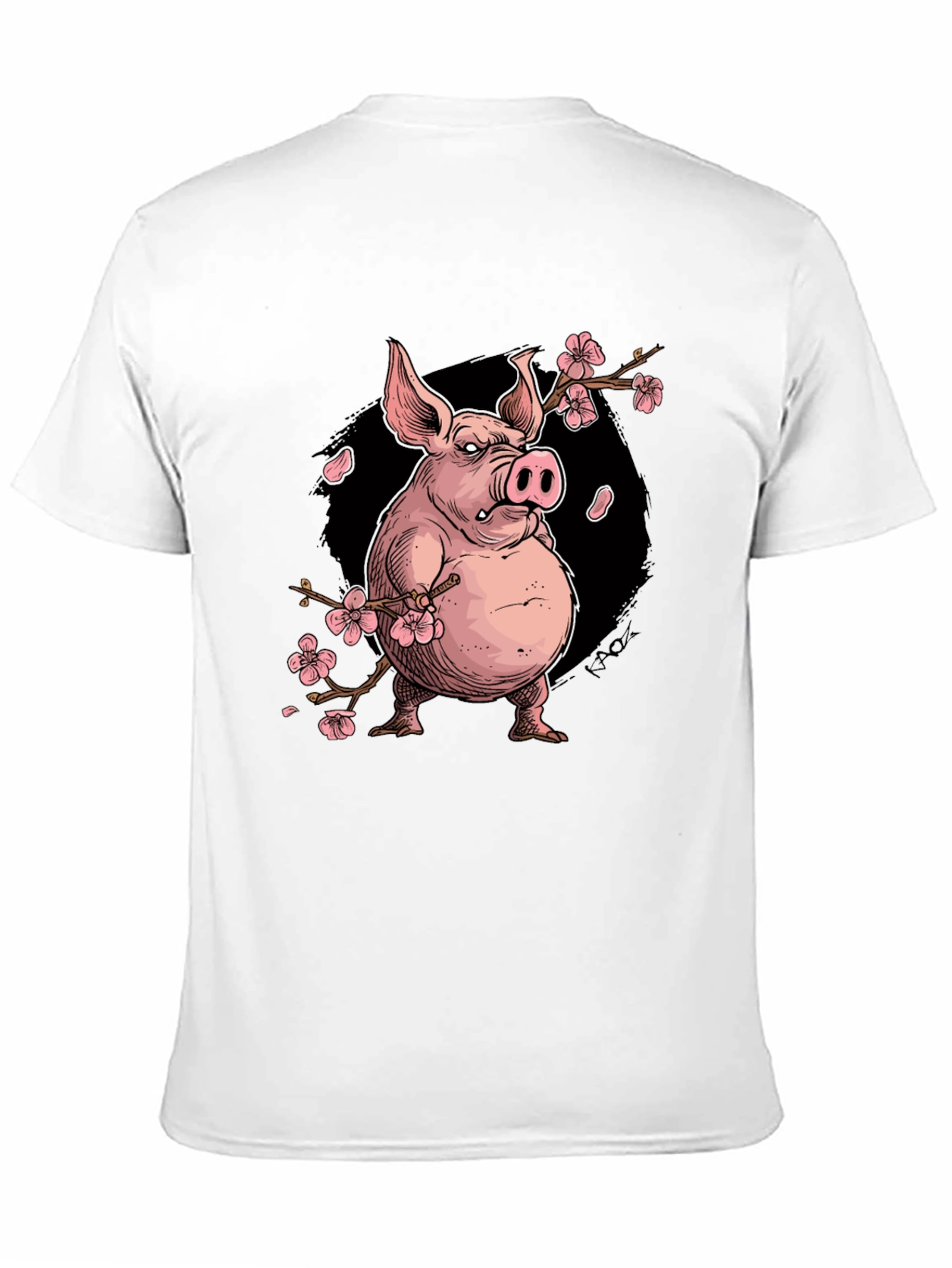 Pig with Cherry Blossoms Graphic T-Shirt