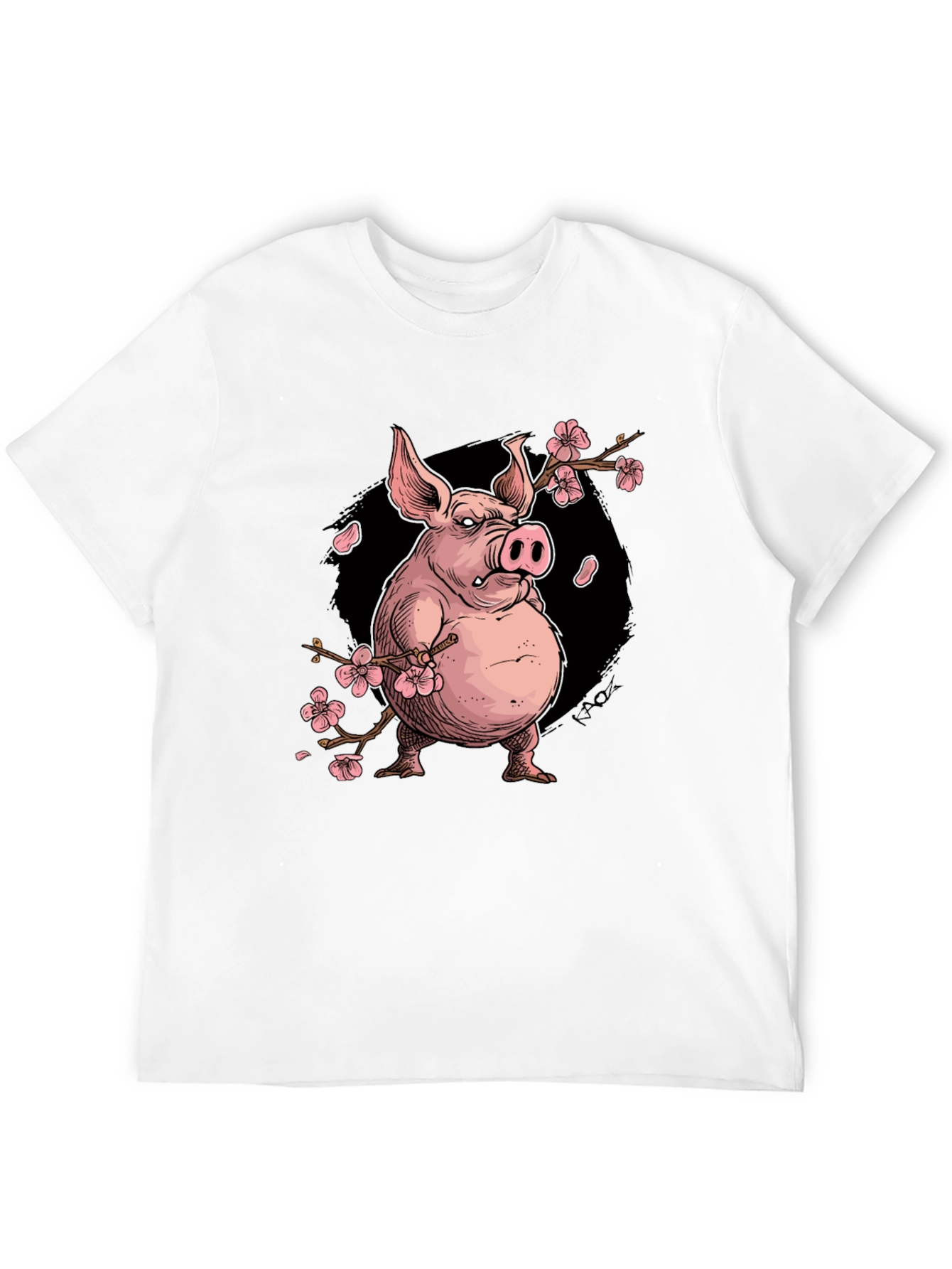Pig with Cherry Blossoms Graphic T-Shirt