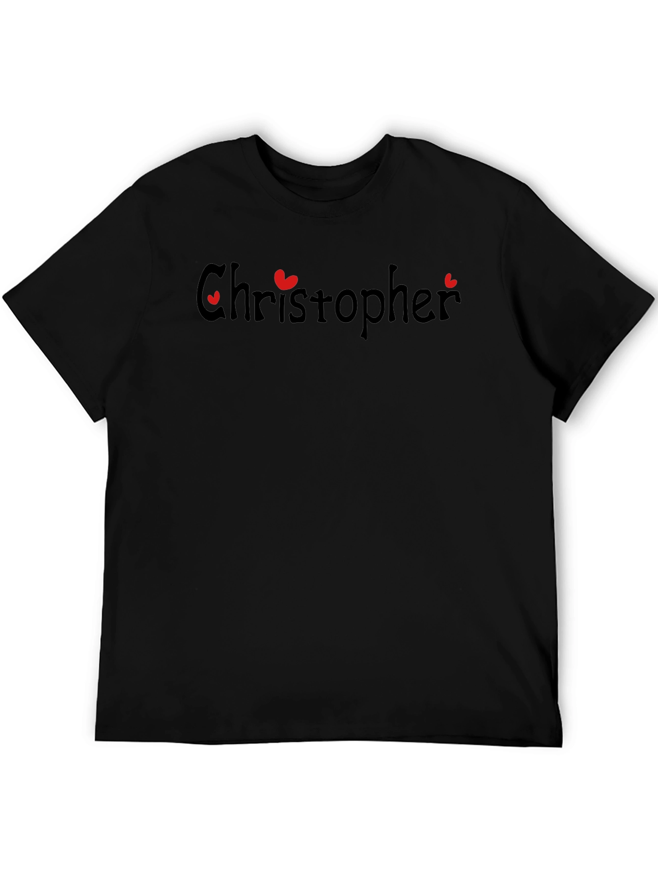 Personalized Christopher Heart Graphic Black T-Shirt