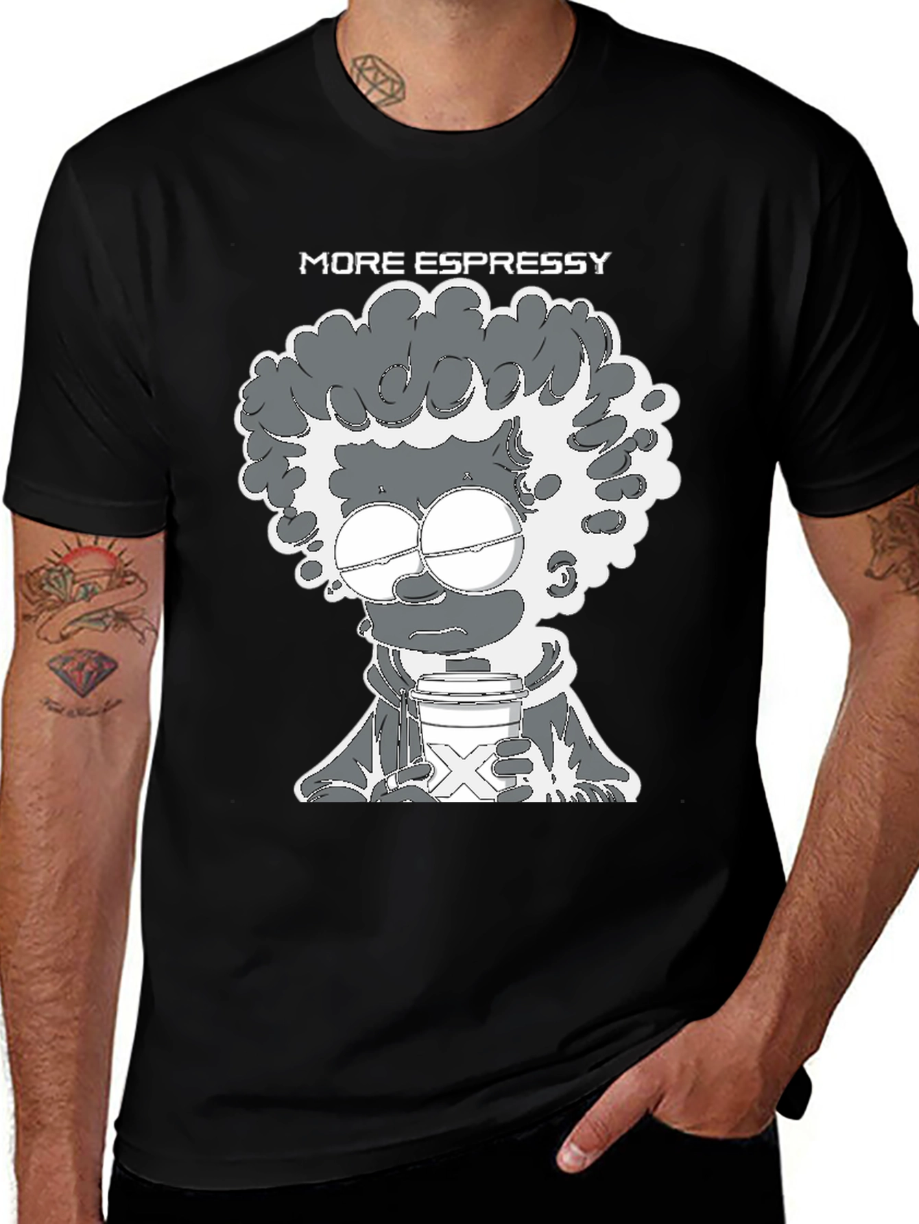 More Espressy Cartoon Graphic Black T-Shirt