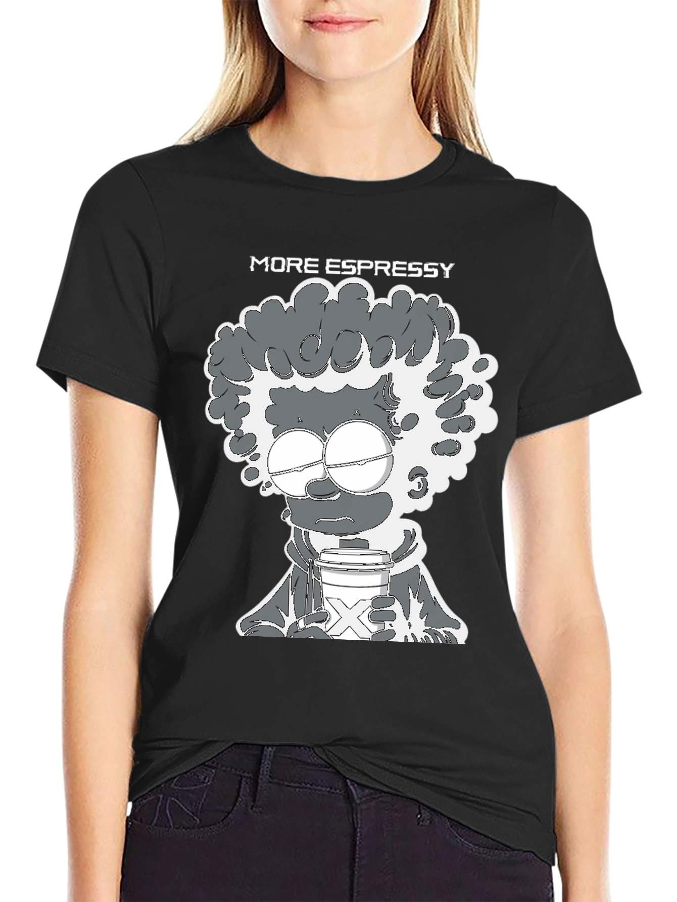More Espressy Cartoon Graphic Black T-Shirt