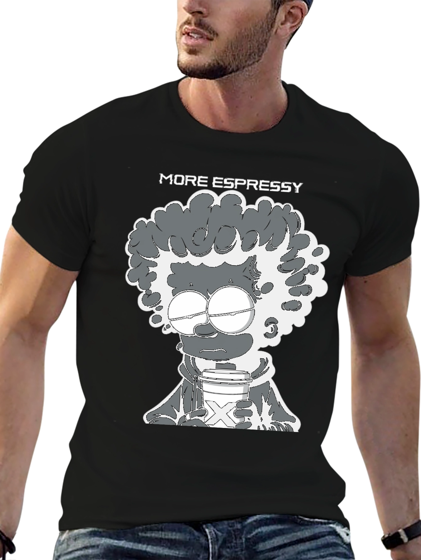 More Espressy Cartoon Graphic Black T-Shirt