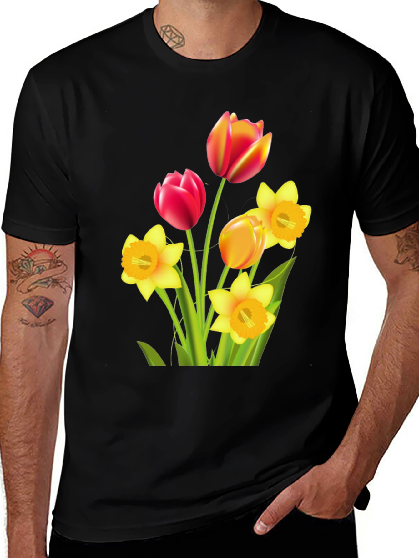 Floral Bouquet Graphic T-Shirt - Black