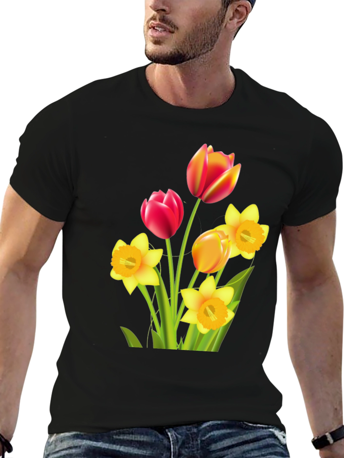 Floral Bouquet Graphic T-Shirt - Black