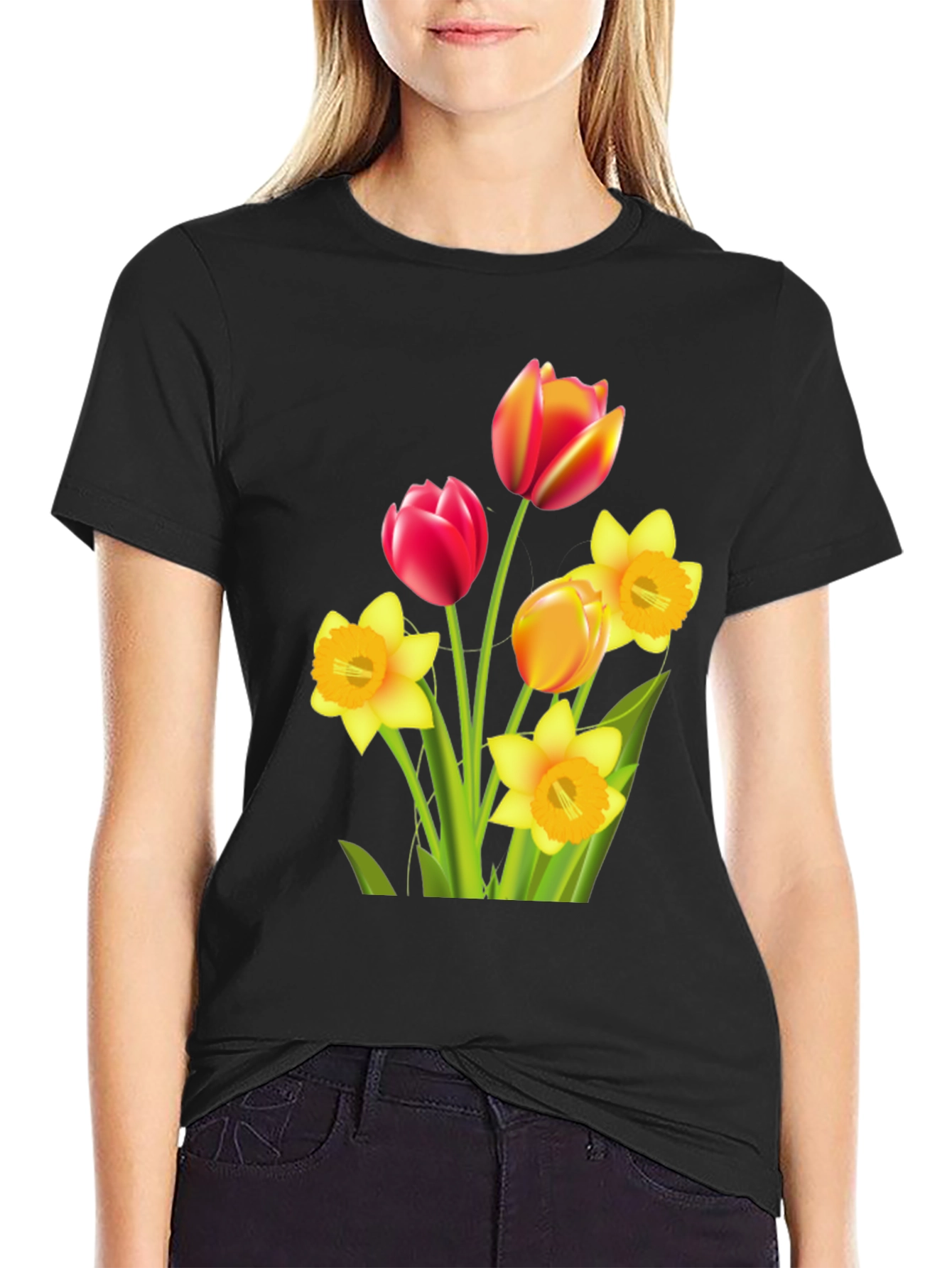 Floral Bouquet Graphic T-Shirt - Black
