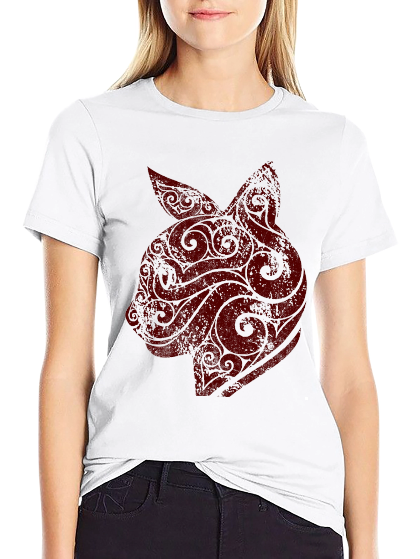 Mens Black T-Shirt with Red Rabbit Graphic