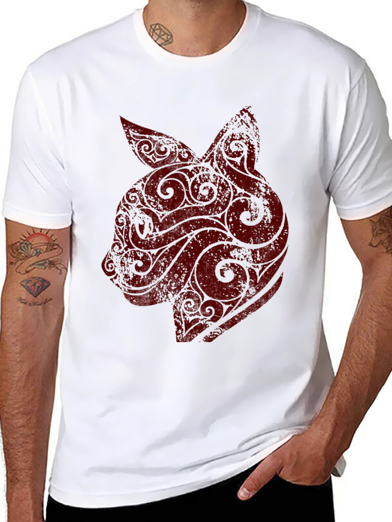 Mens Black T-Shirt with Red Rabbit Graphic