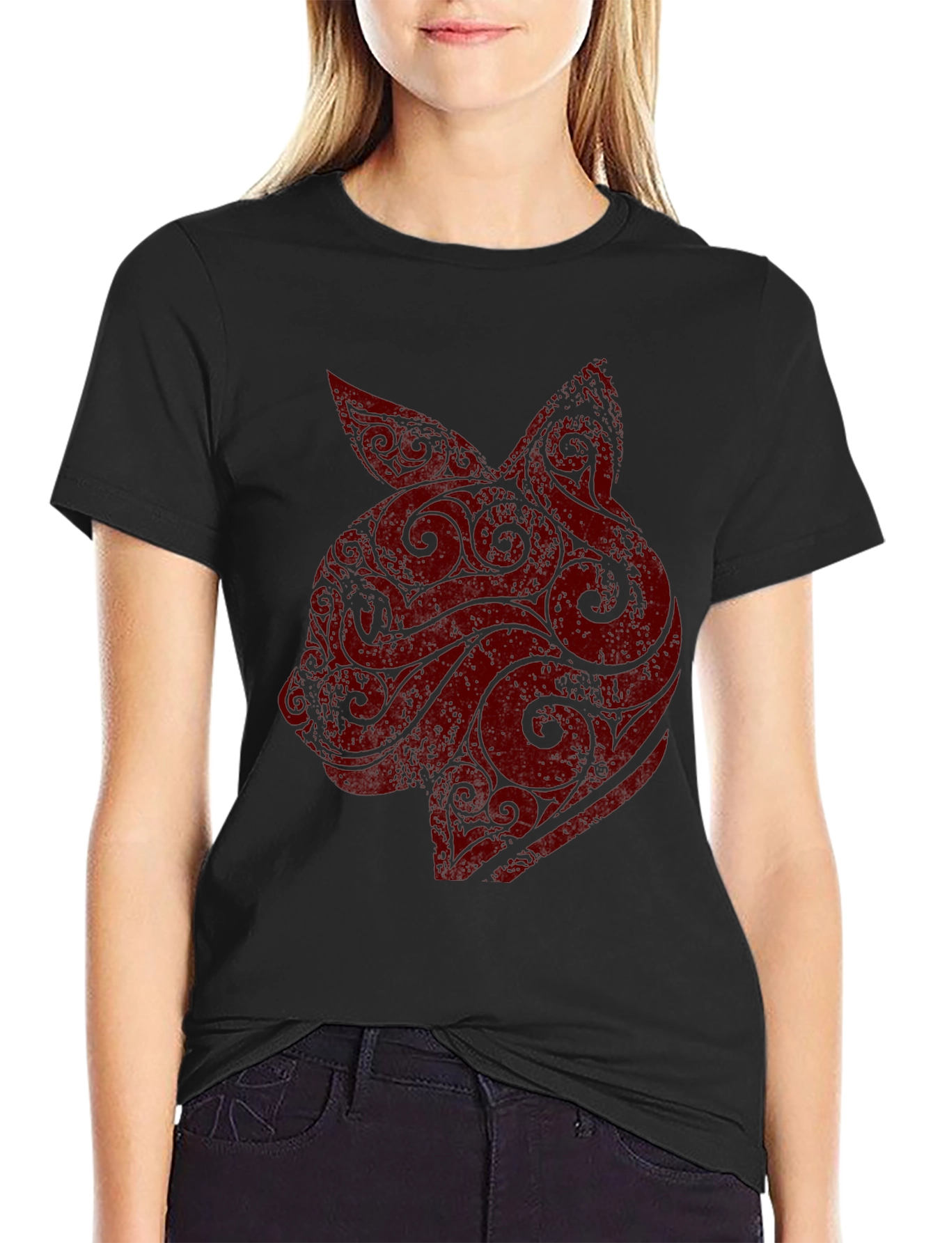 Mens Black T-Shirt with Red Rabbit Graphic