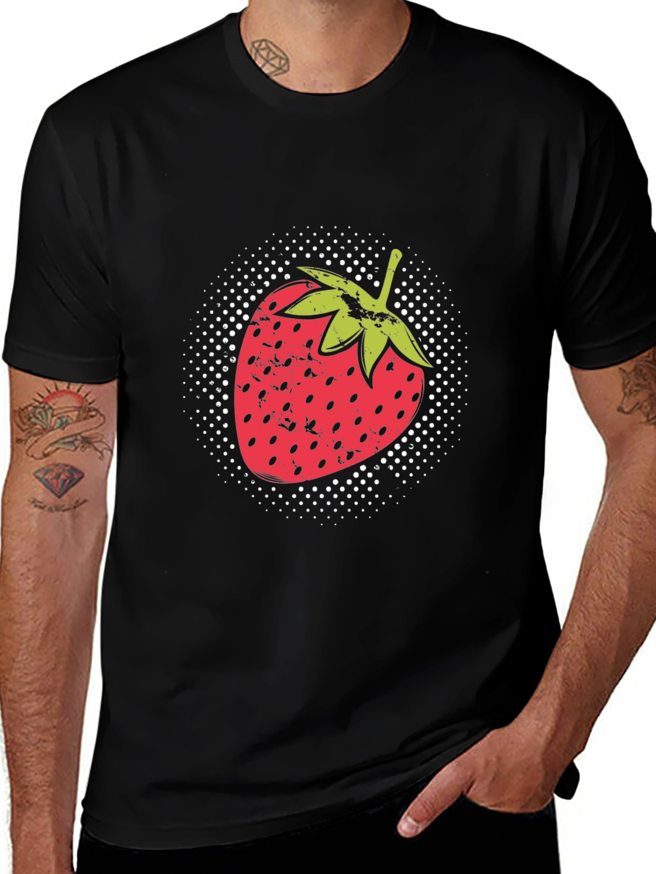 Strawberry Graphic Print Black T-Shirt