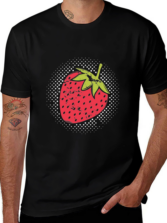 Strawberry Graphic Print Black T-Shirt