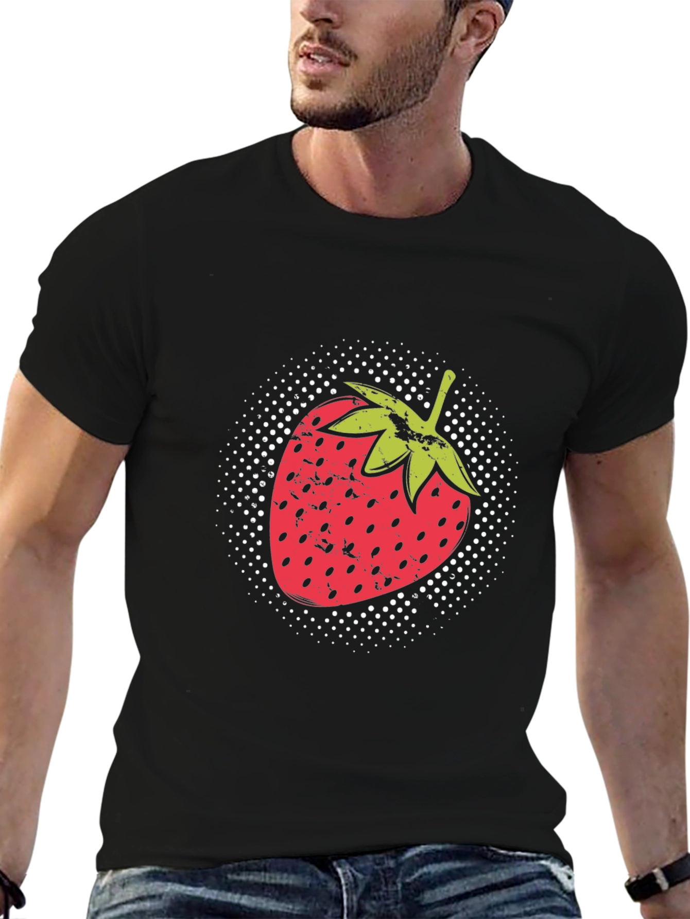 Strawberry Graphic Print Black T-Shirt