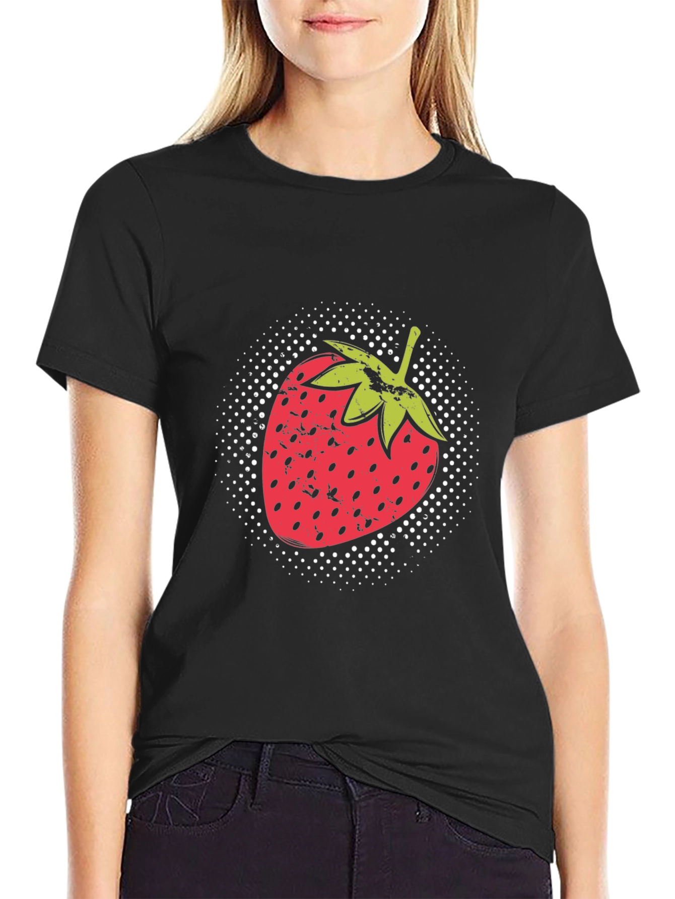 Strawberry Graphic Print Black T-Shirt