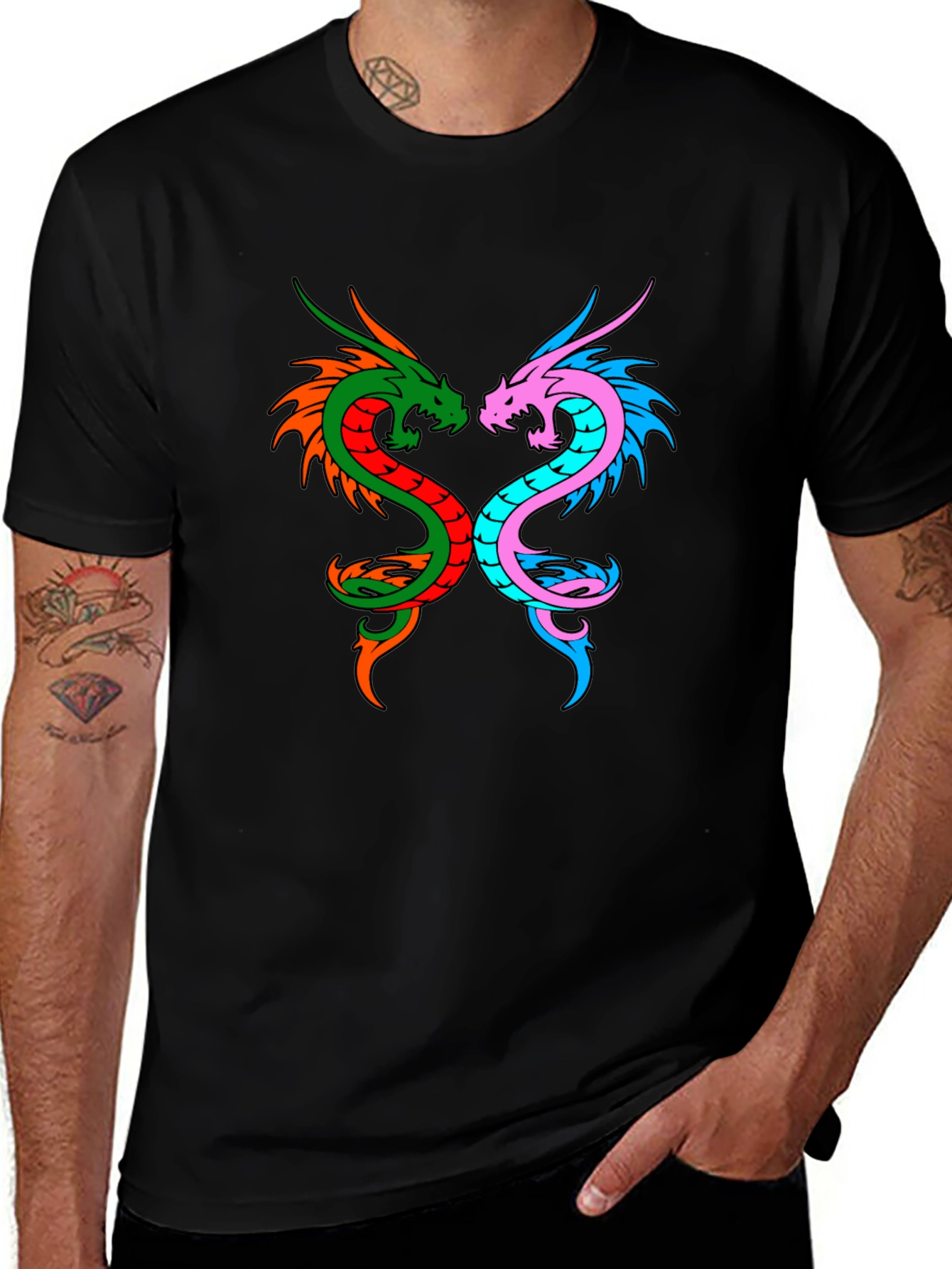 Dragon Yin Yang Graphic Tee - Black