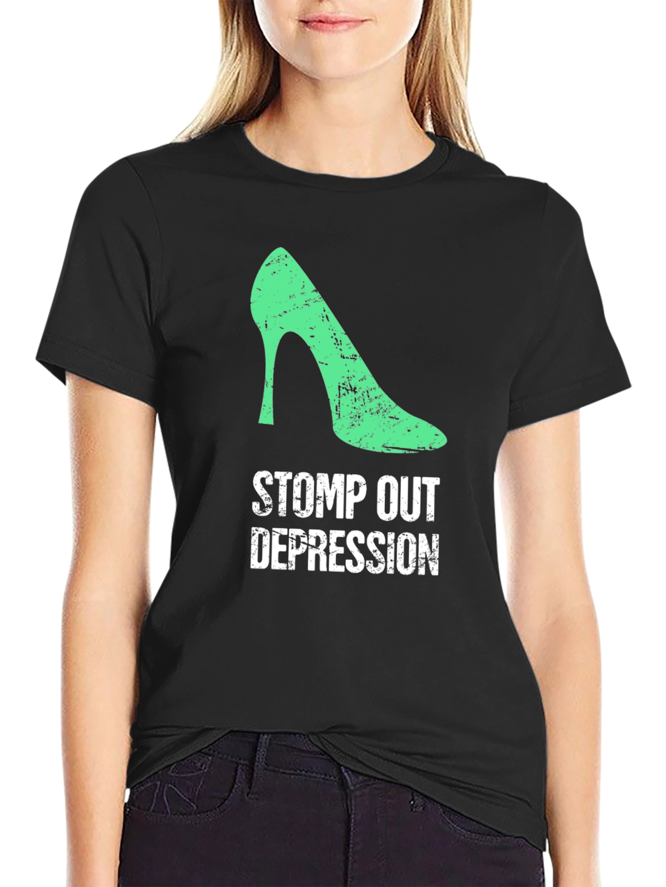 Stomp Out Depression T-Shirt - High Heel Design