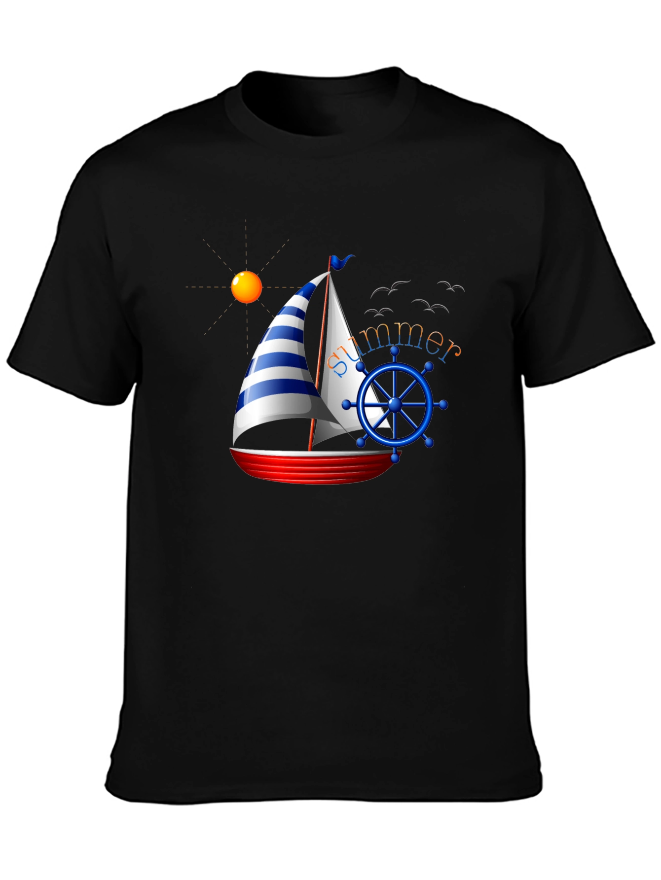 Summer Sailboat Graphic Tee - Black
