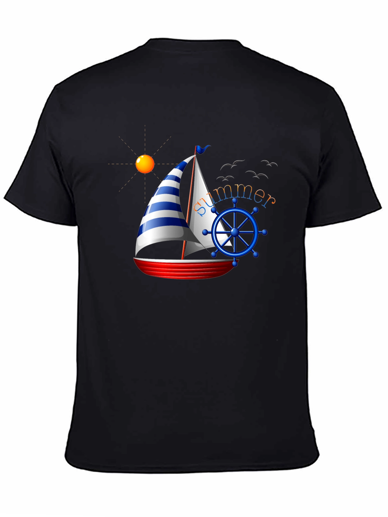 Summer Sailboat Graphic Tee - Black