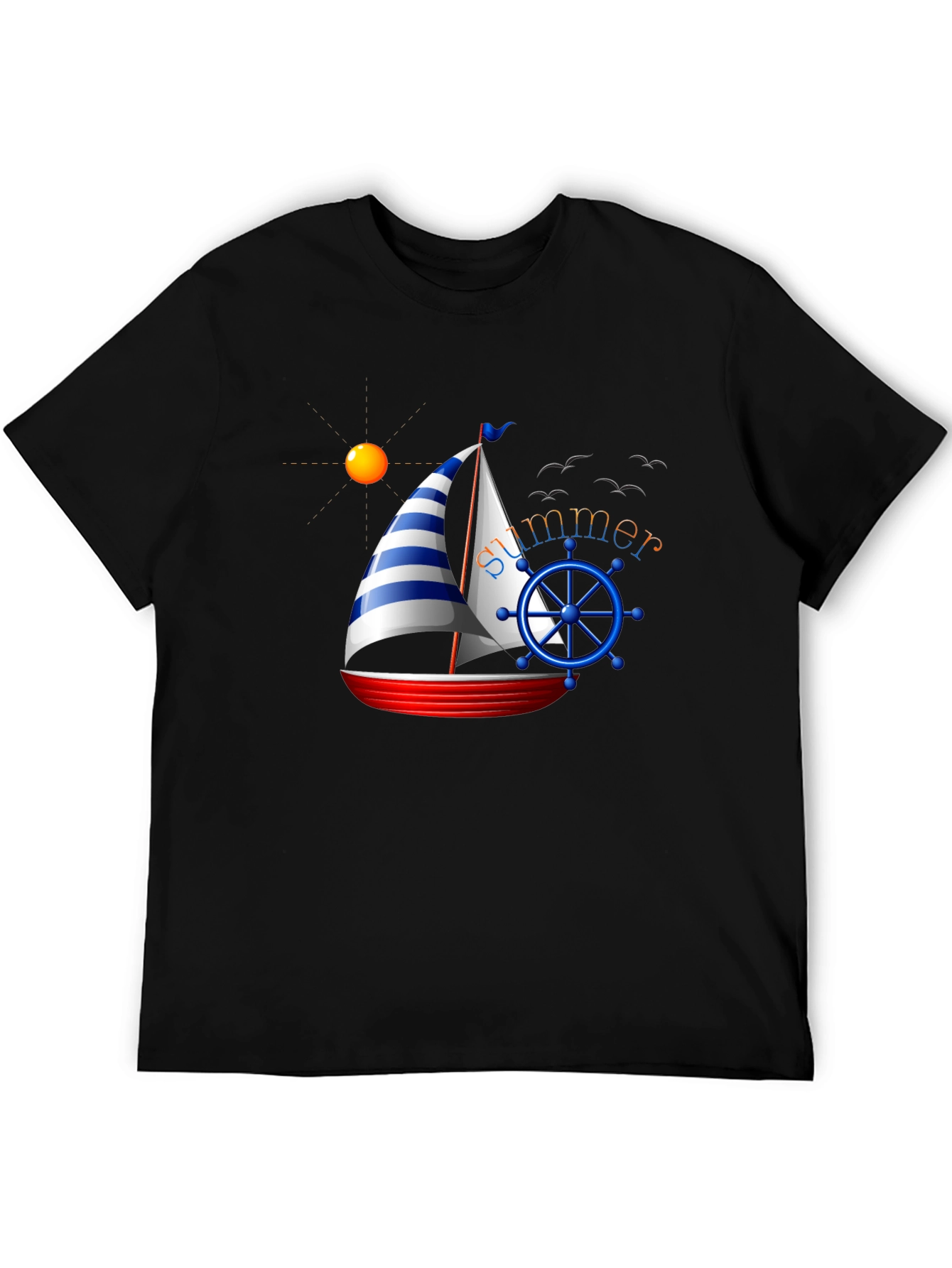 Summer Sailboat Graphic Tee - Black