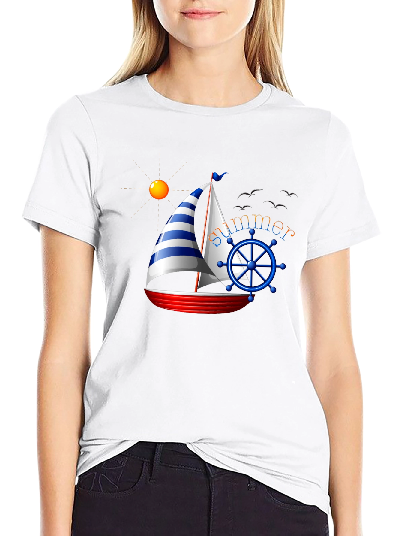 Summer Sailboat Graphic Tee - Black