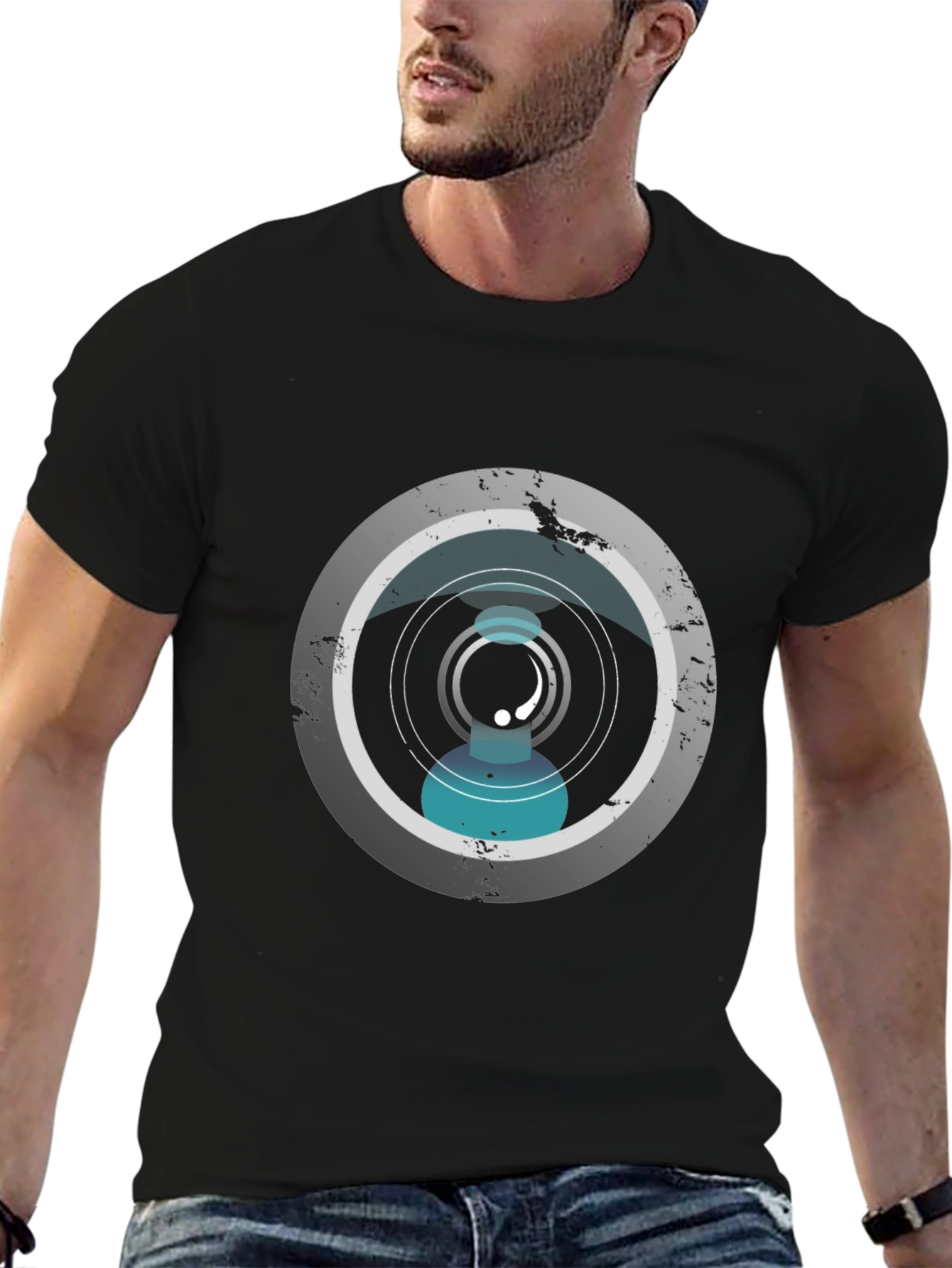 Modern Graphic Tee - Abstract Circle Design Black T-Shirt