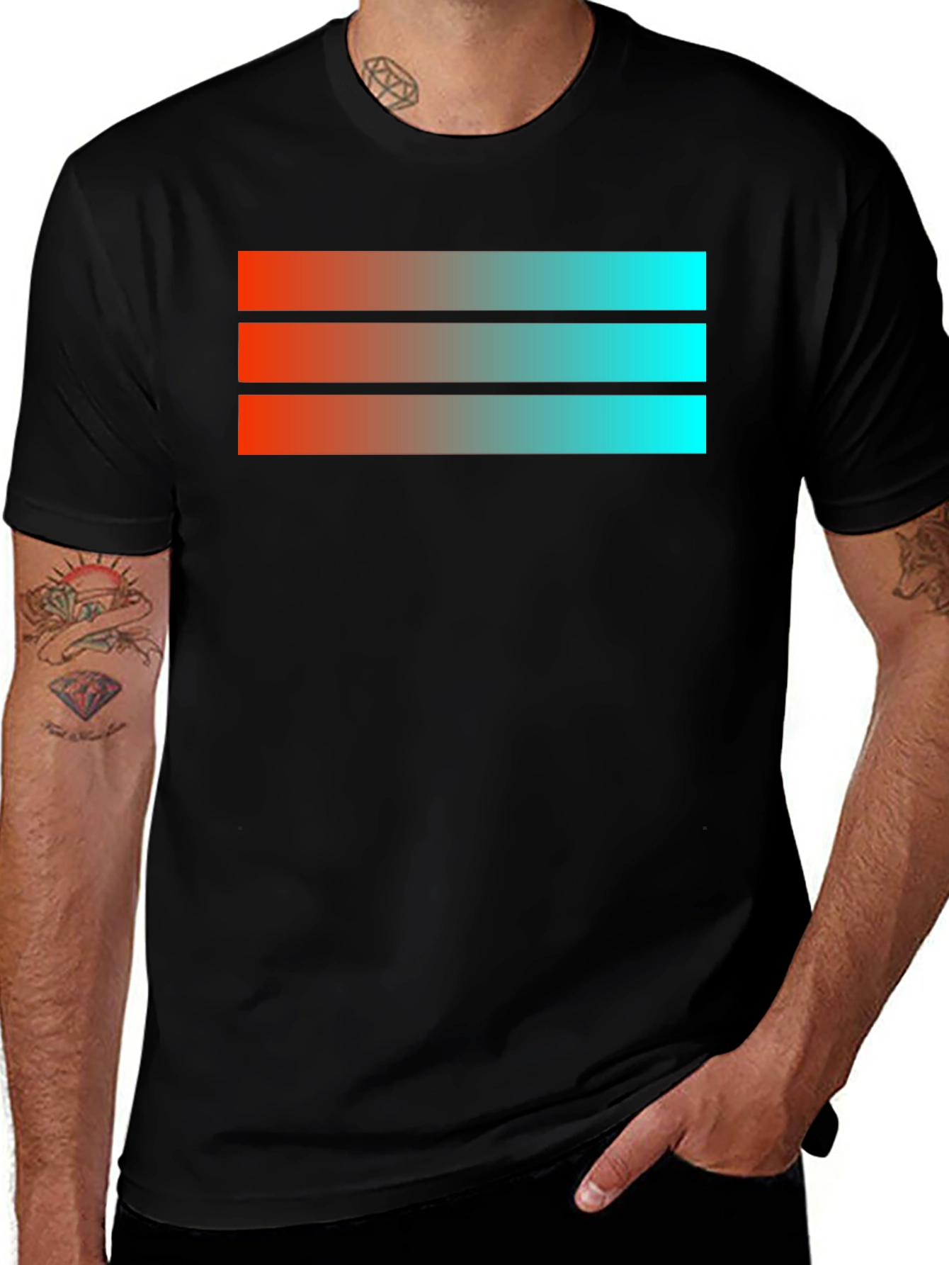 Gradient Stripe Graphic Black T-Shirt