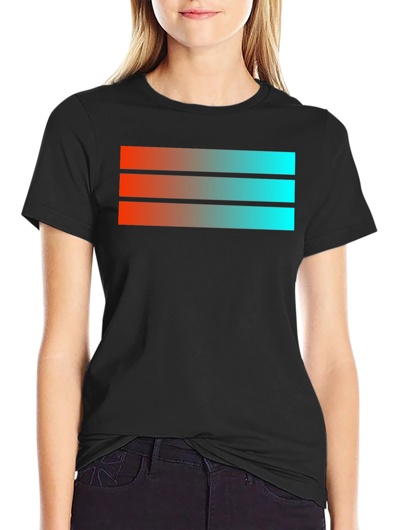 Gradient Stripe Graphic Black T-Shirt
