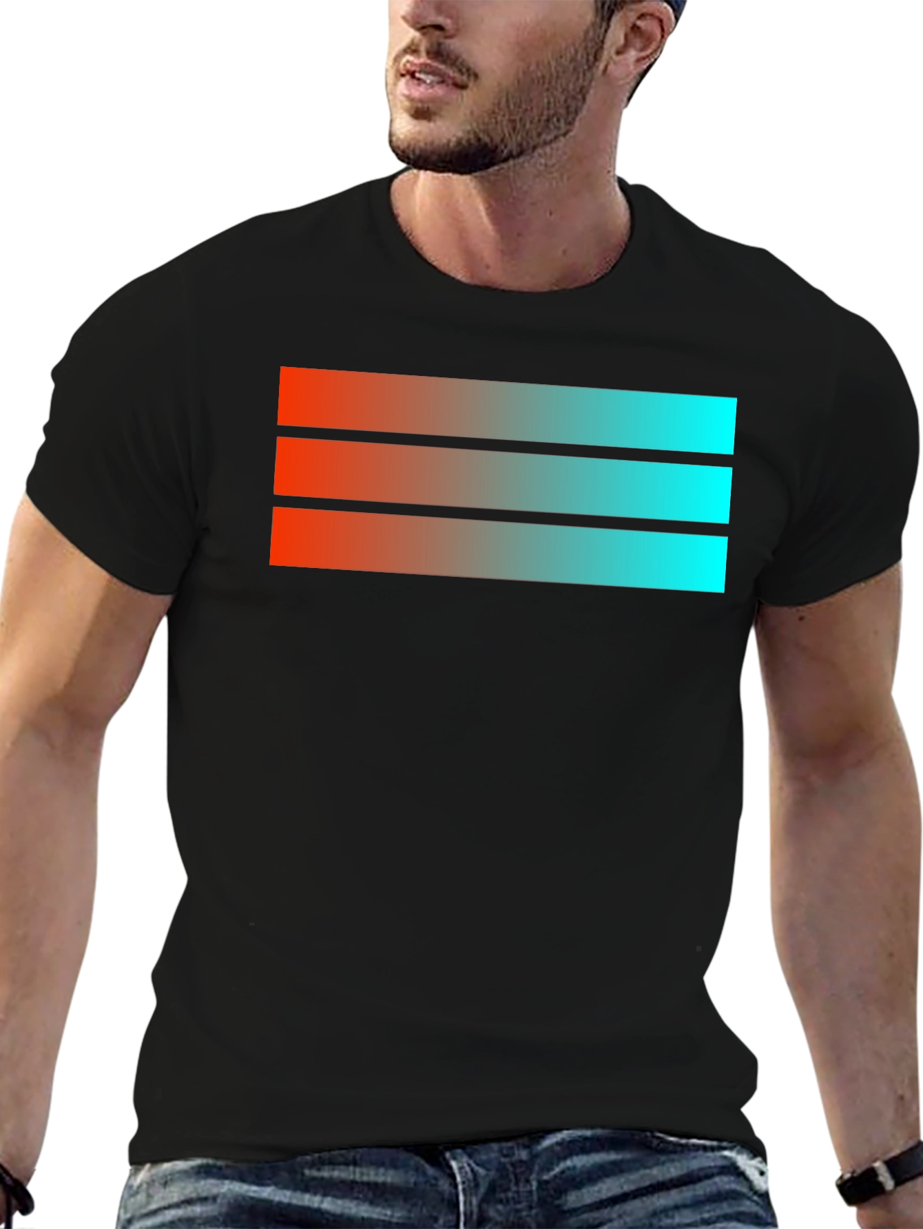Gradient Stripe Graphic Black T-Shirt