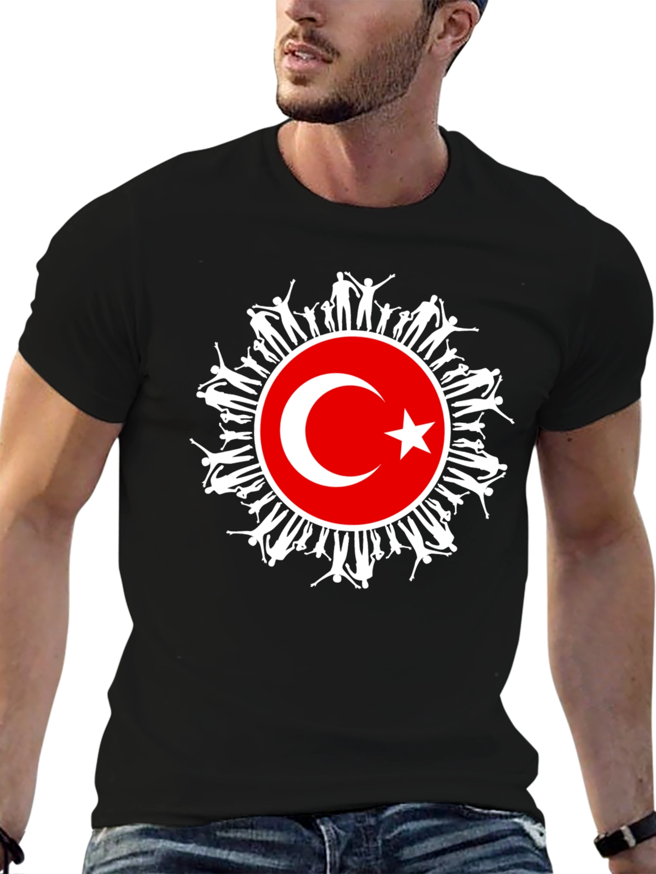 Turkey Flag People Graphic Black T-Shirt