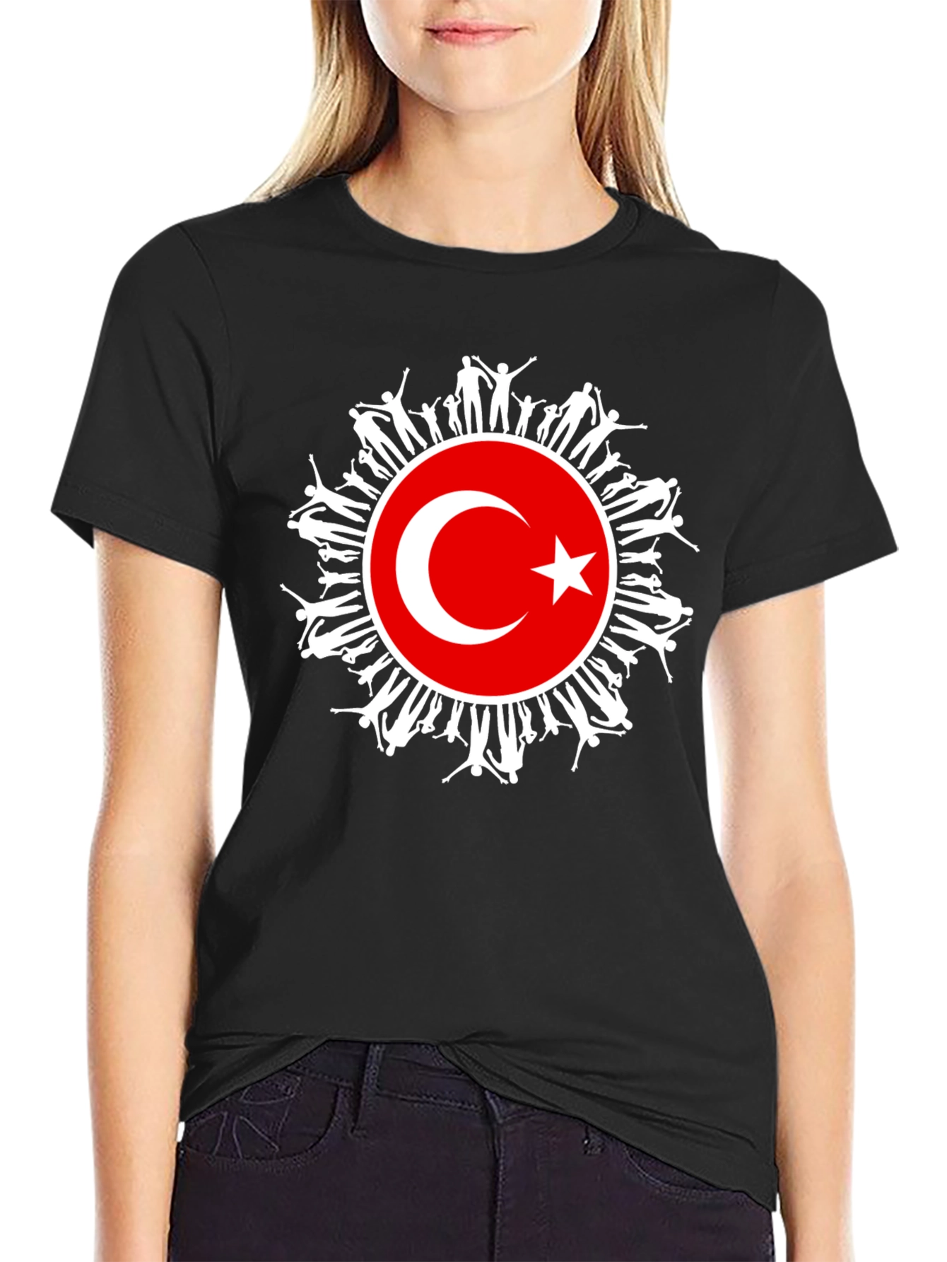 Turkey Flag People Graphic Black T-Shirt