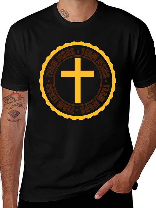 Team Jesus Christian T-Shirt Gold Cross Black Tee