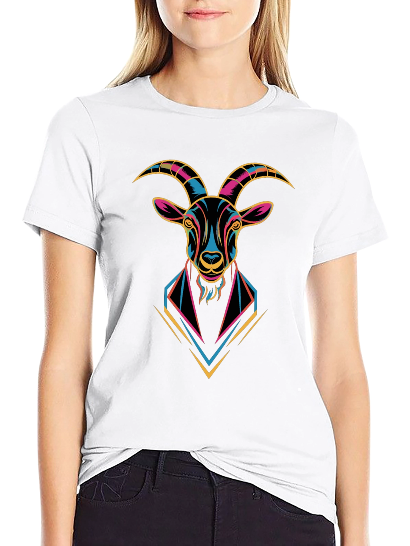 Goat Head Graphic Print Crew Neck T-Shirt