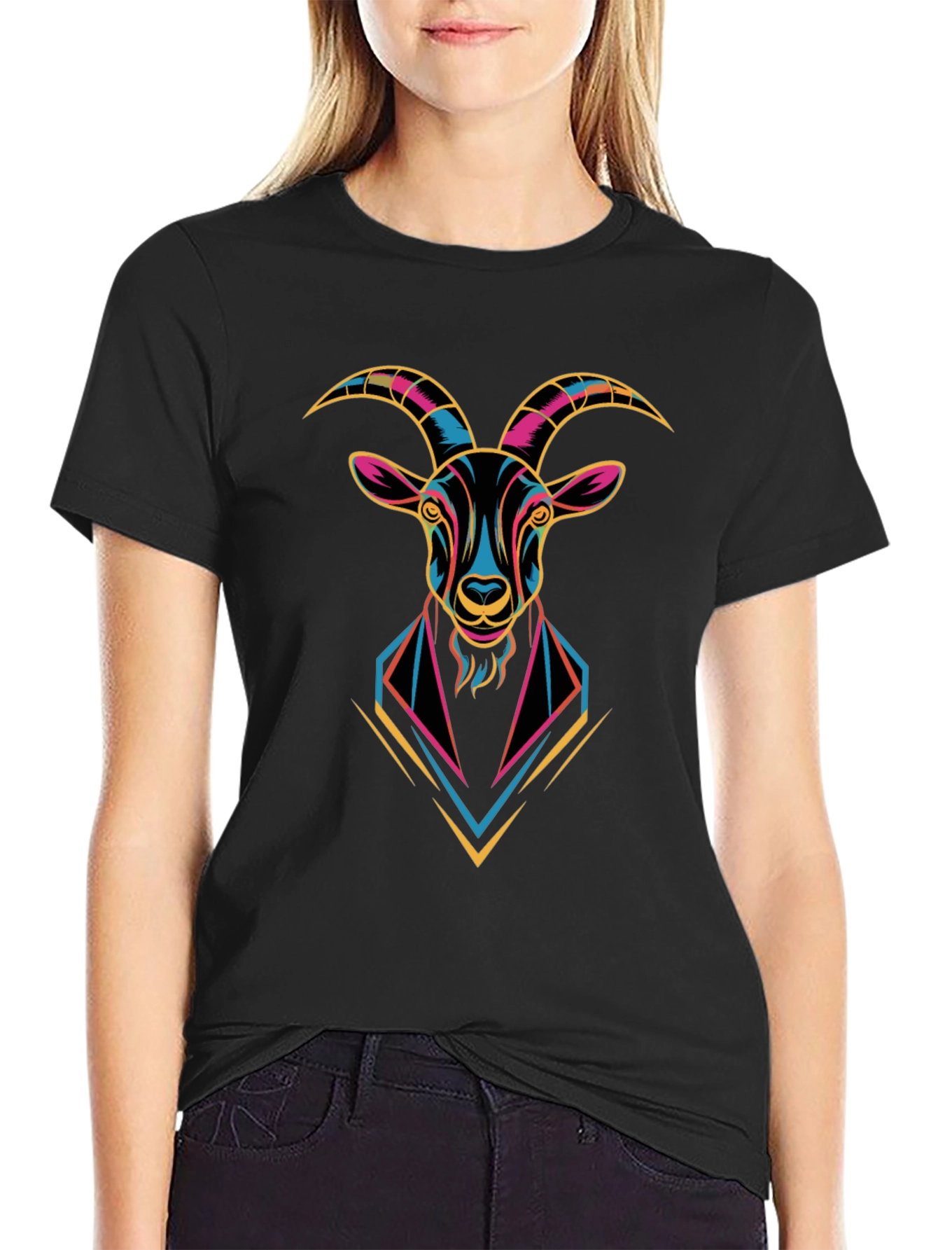 Goat Head Graphic Print Crew Neck T-Shirt