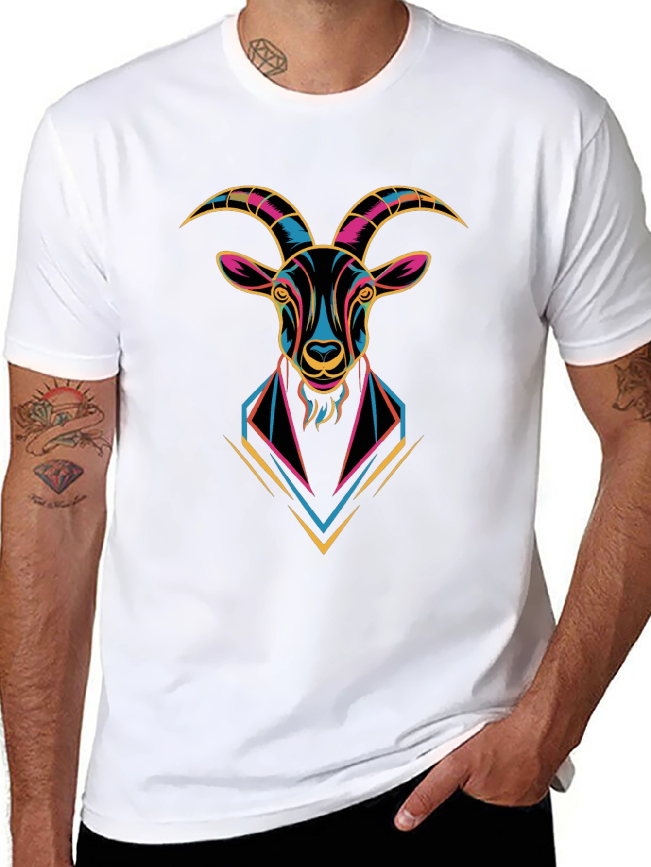 Goat Head Graphic Print Crew Neck T-Shirt