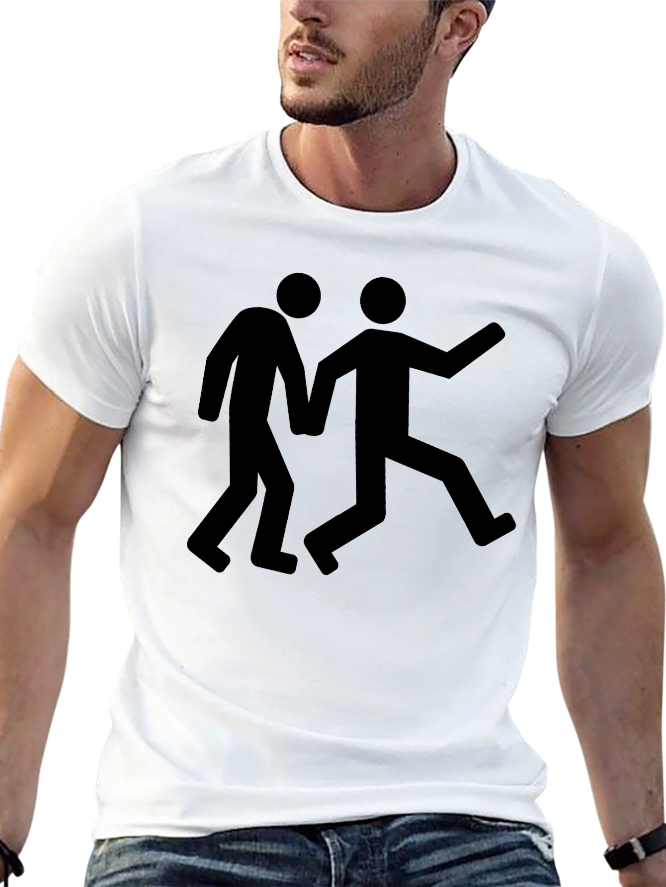 Mens Black Graphic Tee: Stick Figure Escape