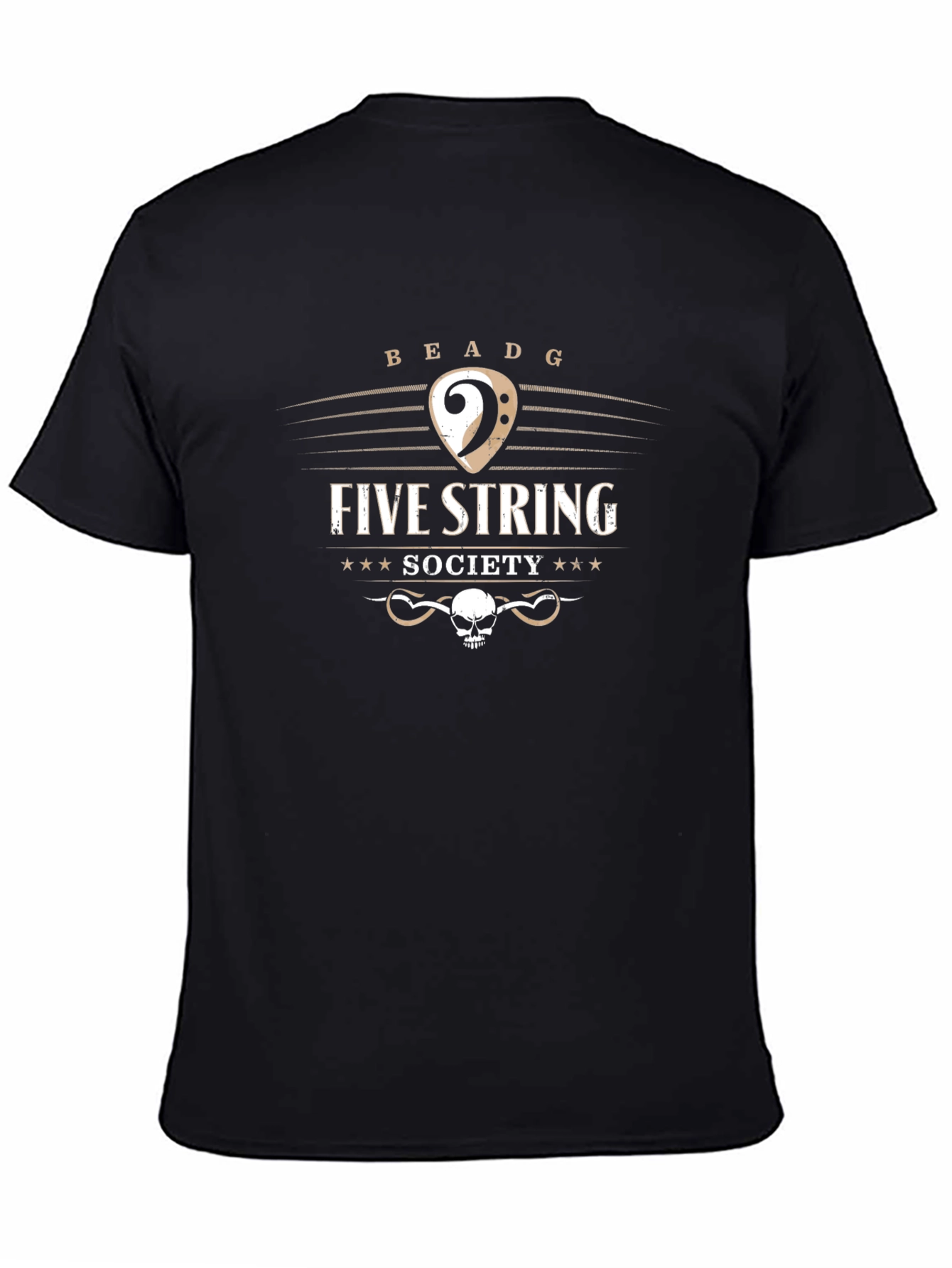 Five String Society Black T-Shirt Music Skull