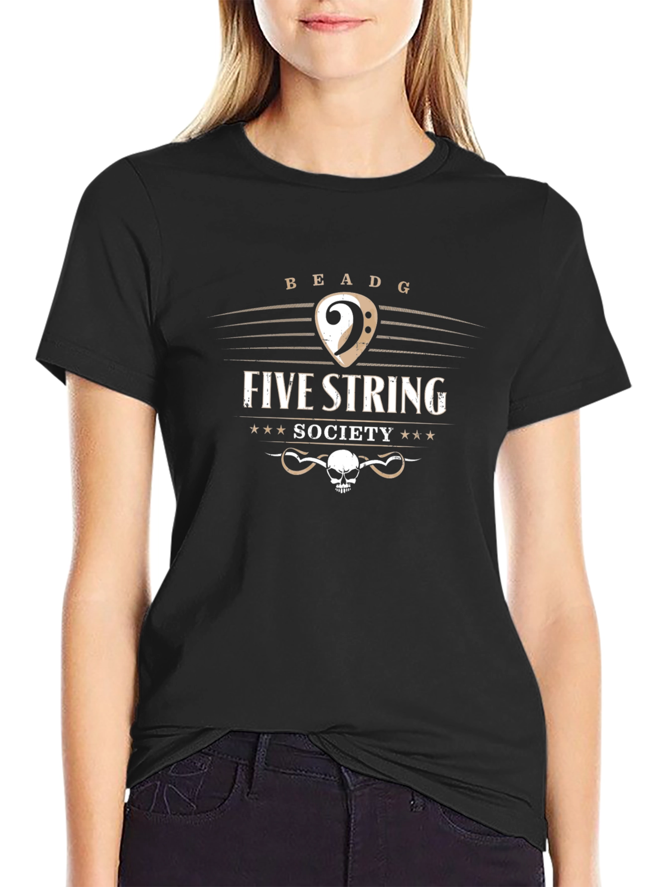 Five String Society Black T-Shirt Music Skull