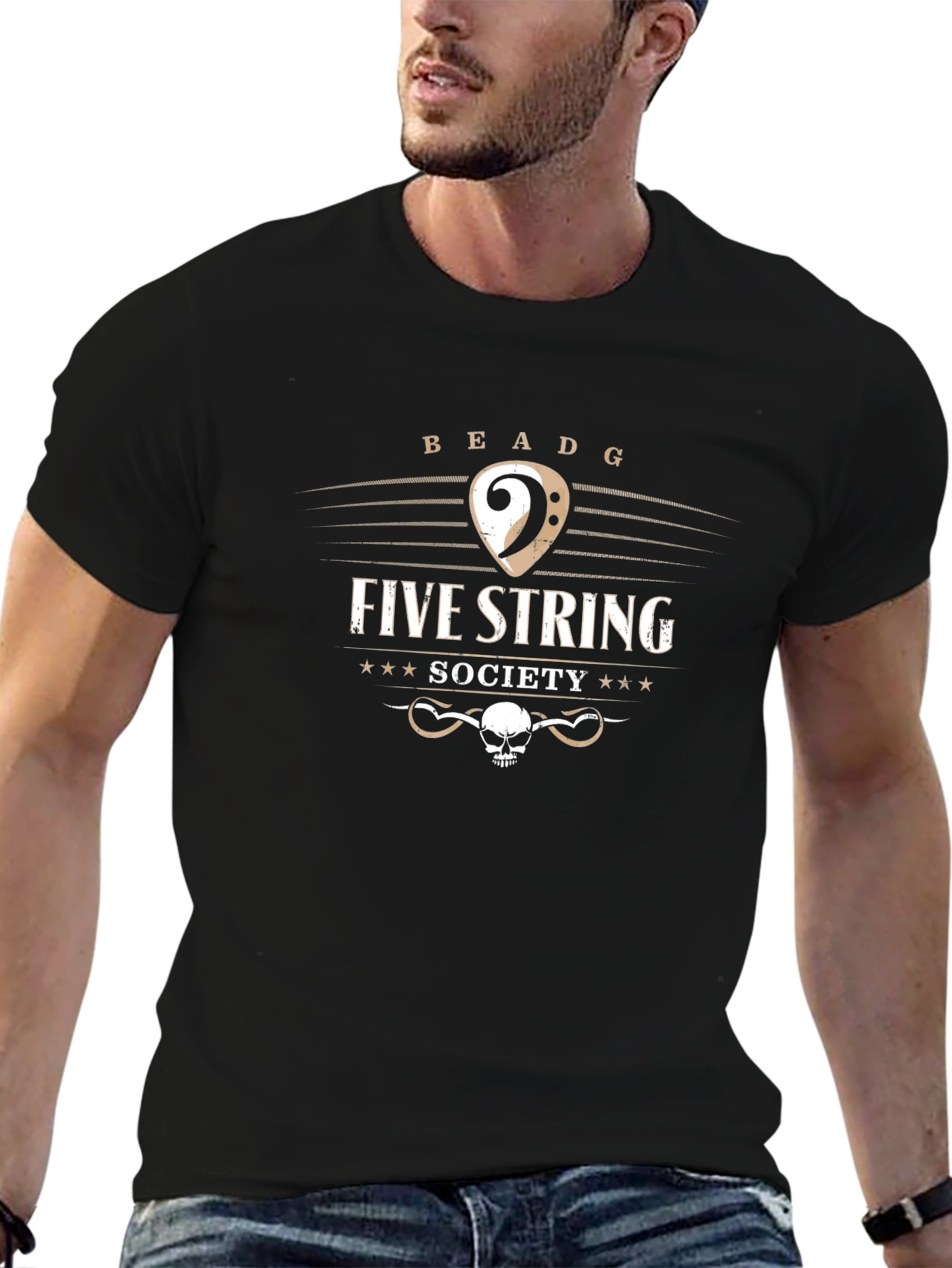 Five String Society Black T-Shirt Music Skull