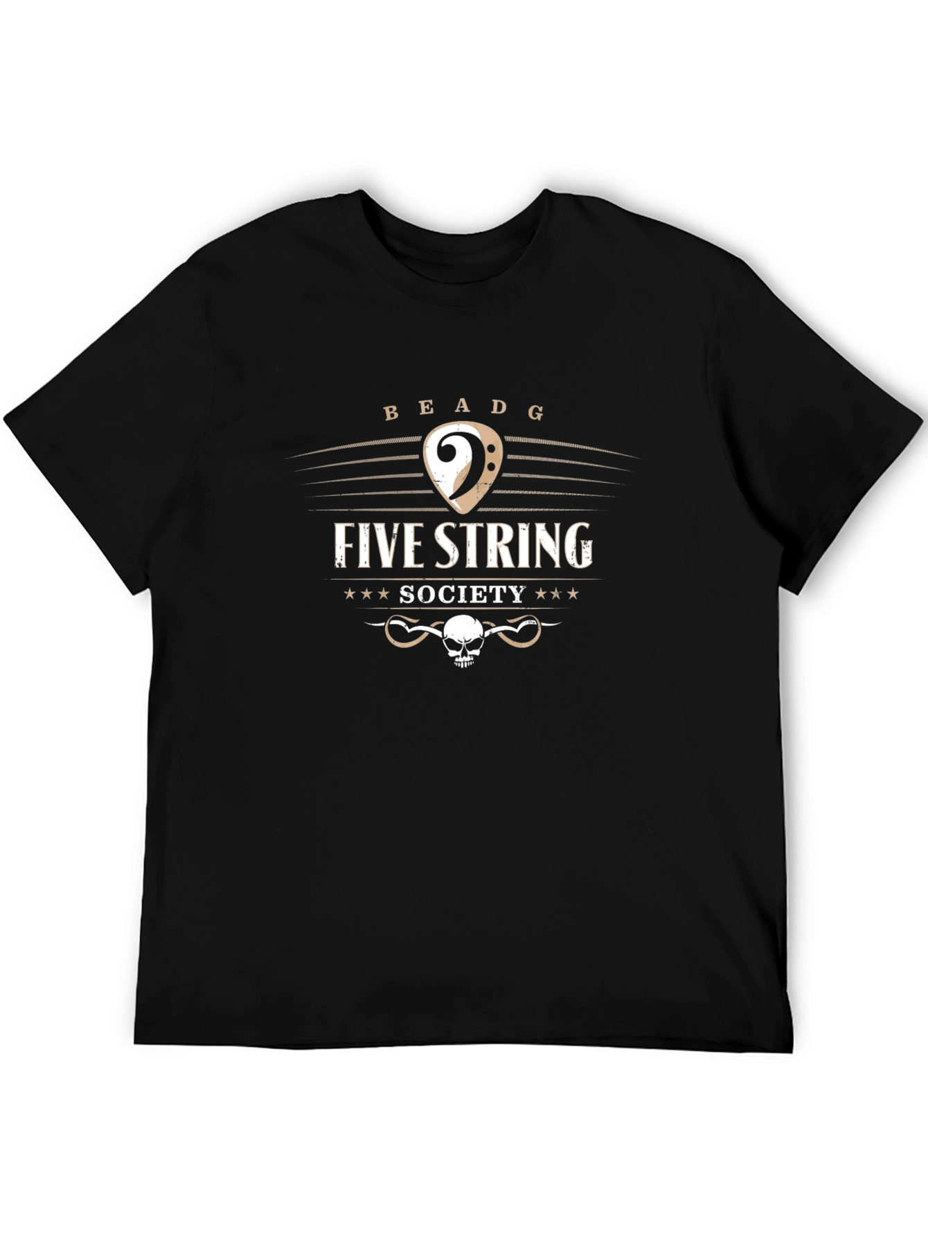 Five String Society Black T-Shirt Music Skull