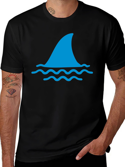 Shark Fin Graphic Tee - Black Cotton T-Shirt