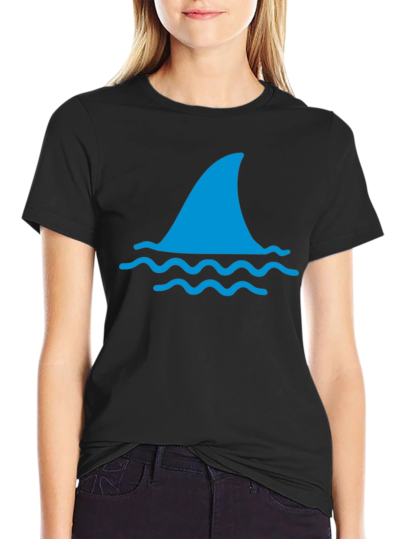 Shark Fin Graphic Tee - Black Cotton T-Shirt